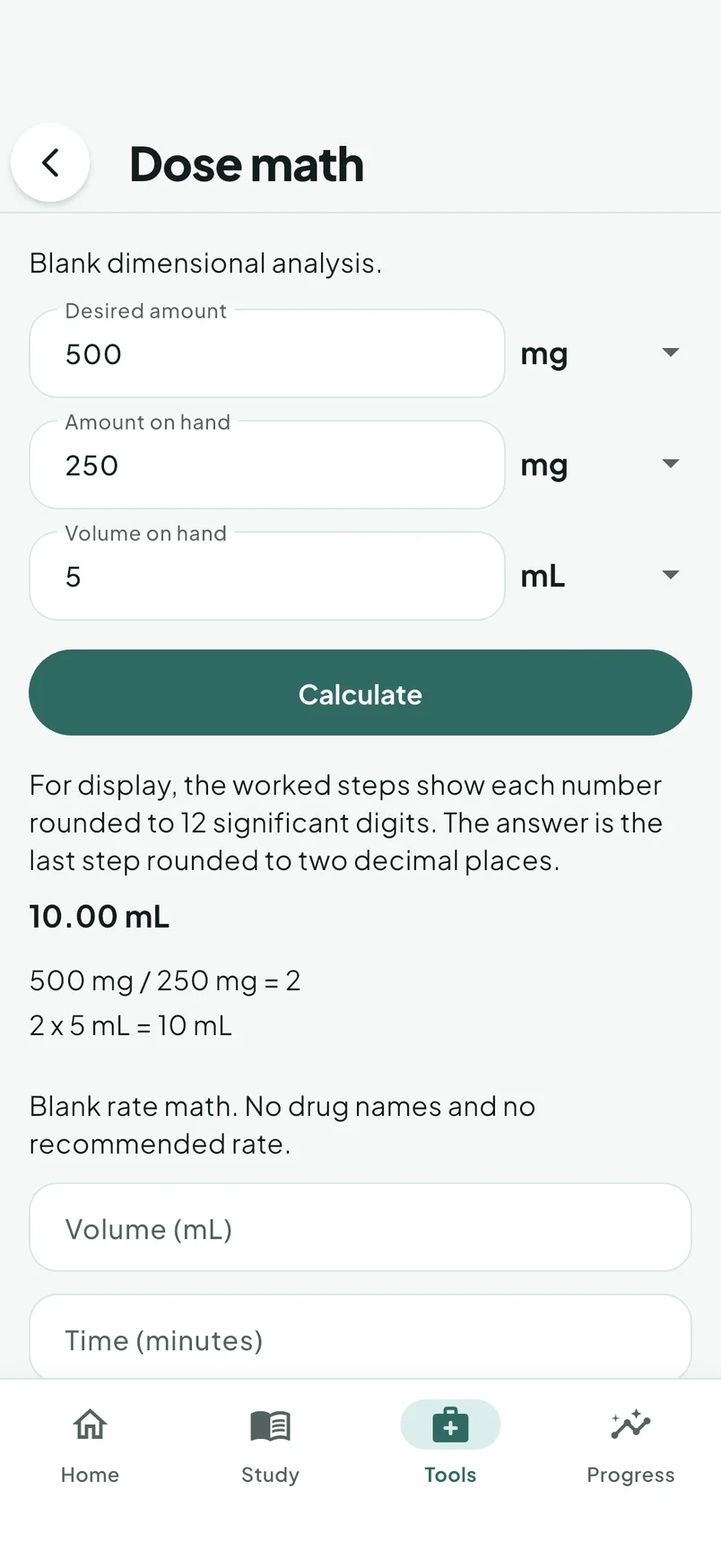 OmniRN iPhone app: Dose math calculator.