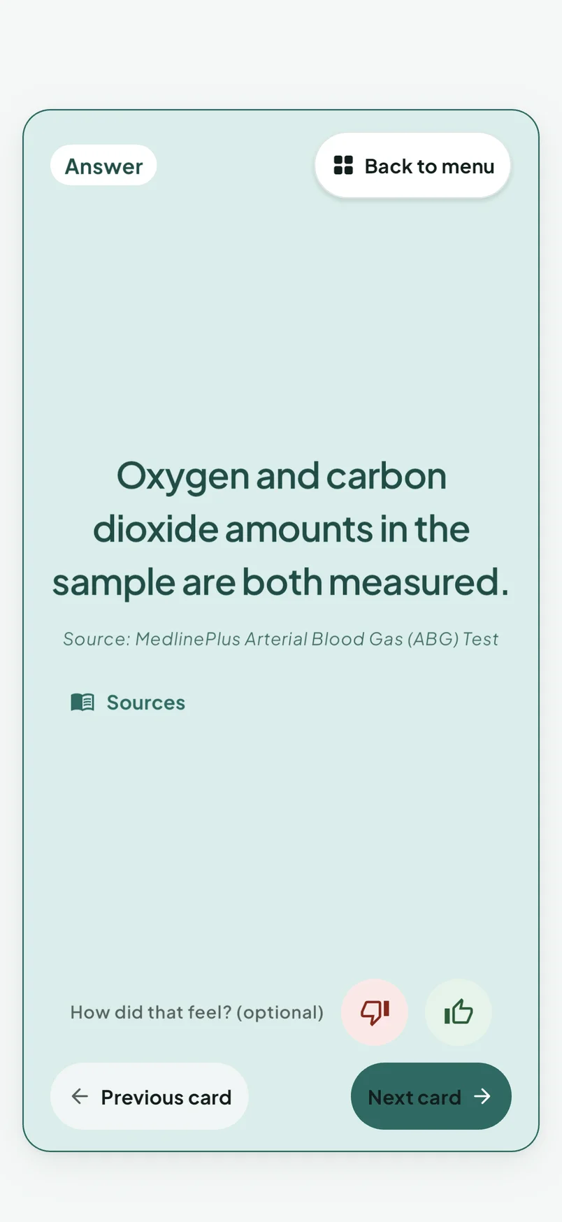 OmniRN iPhone app: A revealed flashcard answer.