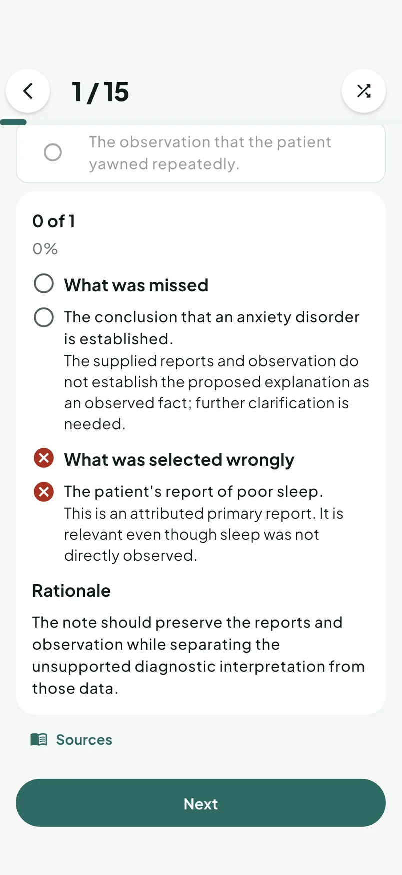 OmniRN iPhone app: Practice question with explanatory rationale.